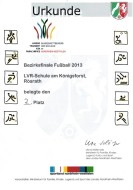 Das Bild zeigt die Urkunde des Bezirksfußballturniers für die LVR-Schule am Königsforst.