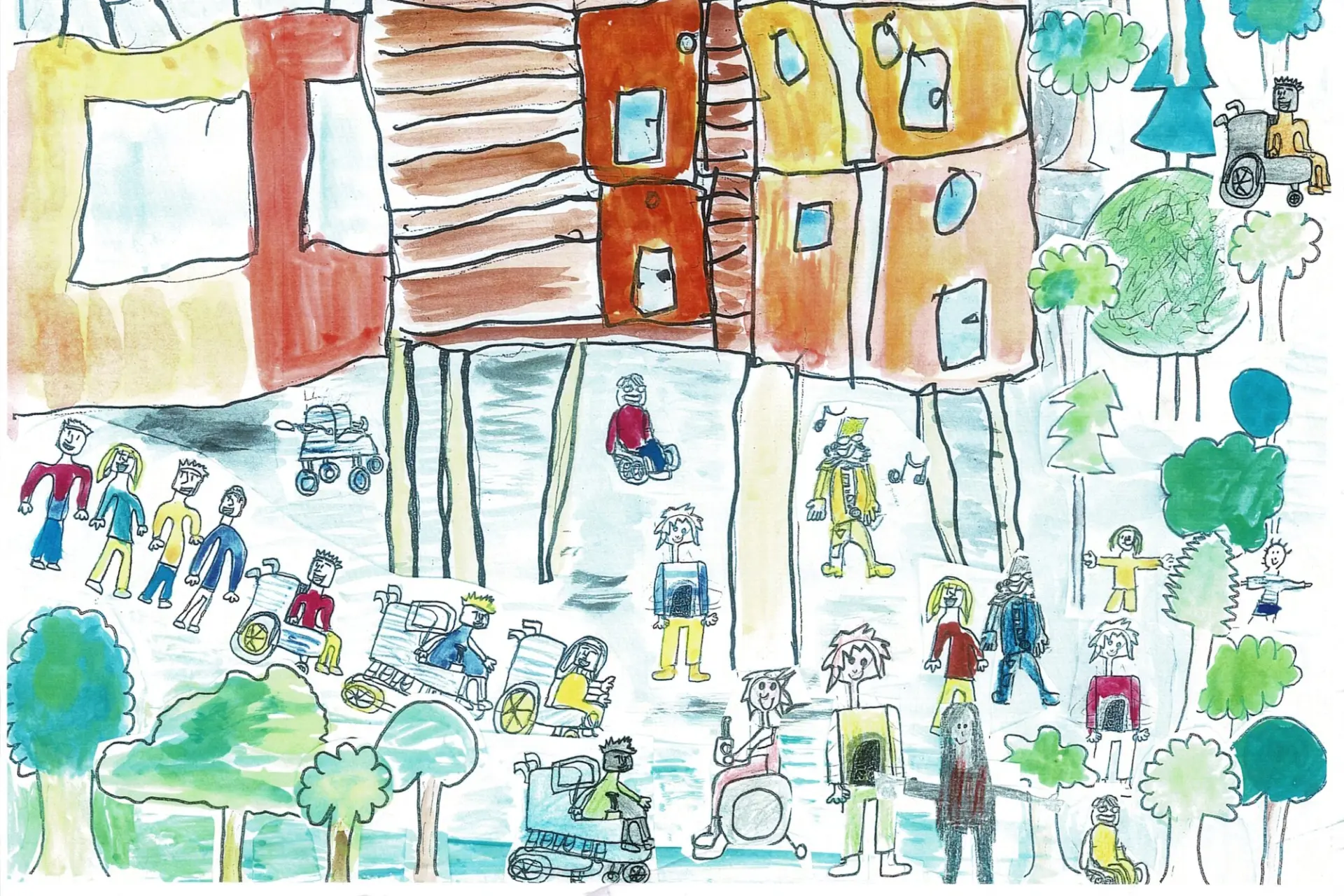 Zeichnung der LVR-Schule am Königsforst von Schüler*innen